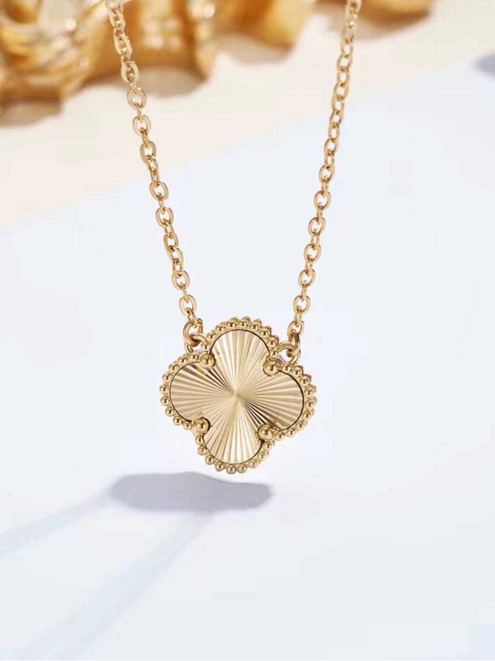 Gold Four-Leaf Clover Pendant Necklace and Bracelet SET OF 4 items - Picture 5 of 8
